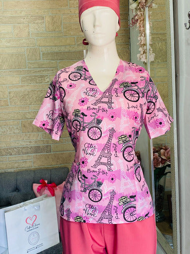 Modelo Nelida, filipina estampada y pantalon liso, tallas XS a 5XL