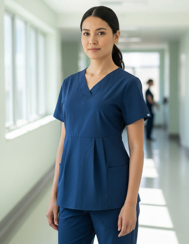 Scrub Quirúrgico de Maternidad  Modelo Dulce espera. tallas XS a 5XL, Azul marino