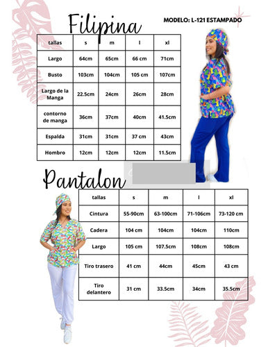 Modelo Nelida, filipina estampada y pantalon liso, tallas XS a 5XL