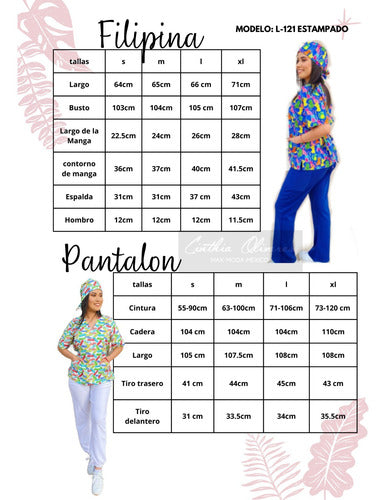 Modelo Nelida, filipina estampada y pantalon liso, tallas XS a 5XL